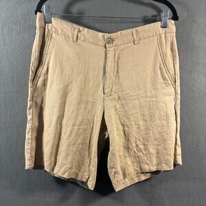 tasso elba men linen shorts 32 khaki golf outdoor beach vacation tropical